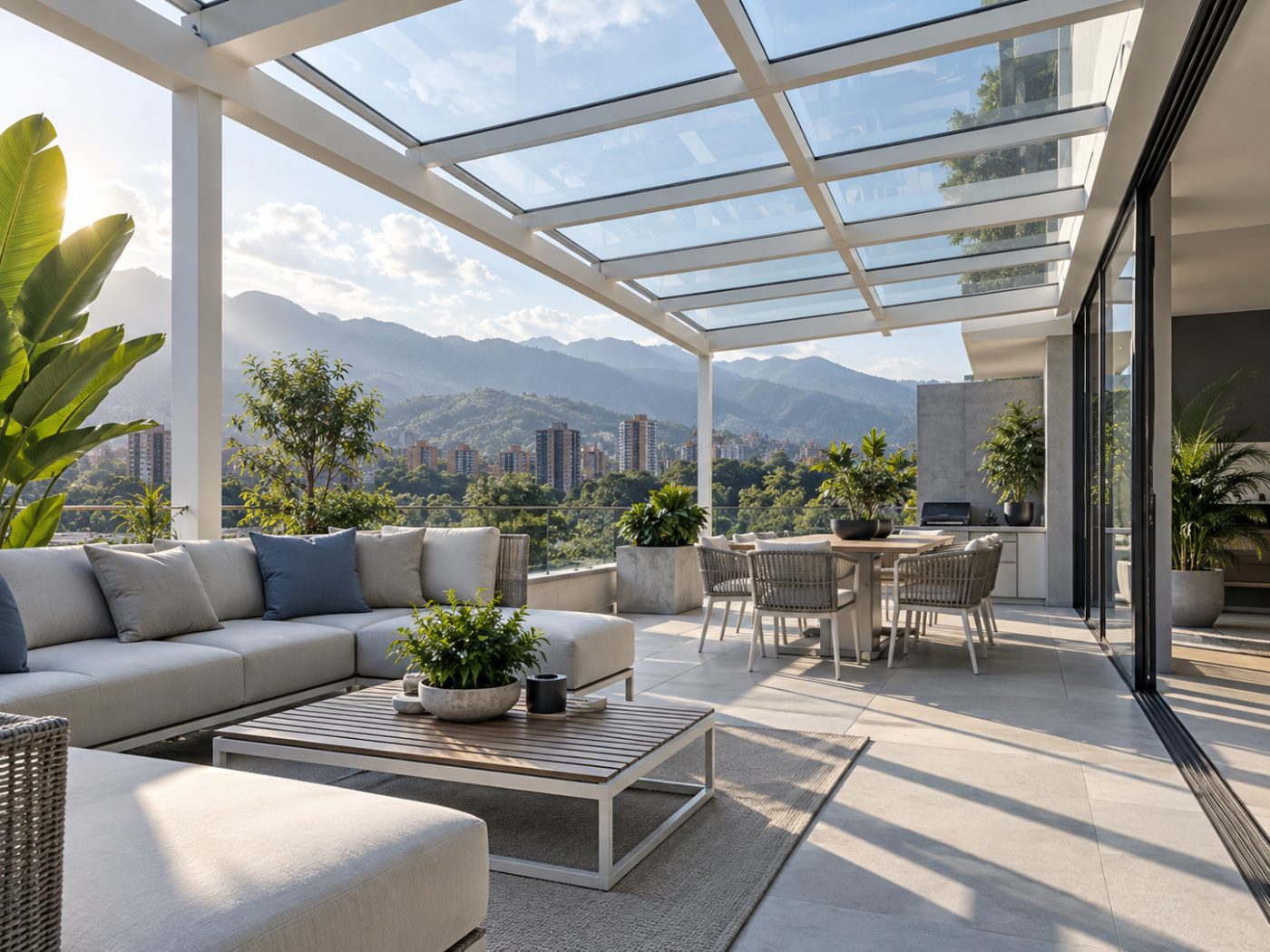 Pérgola en aluminio y vidrio